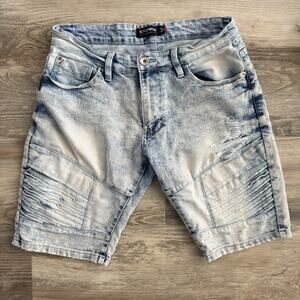 Southpole Y2K Distressed Moto Denim Shorts Light Wash – Men’s 29 Slim Fit